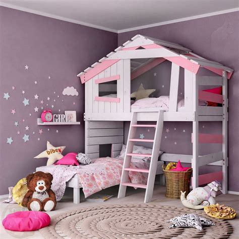 Kinder hutten hochbett in weiss lackiert 121 cm hoch pedro. "ALPIN CHALET" Hochbett, Kinderbett, Doppelbett - Rosa