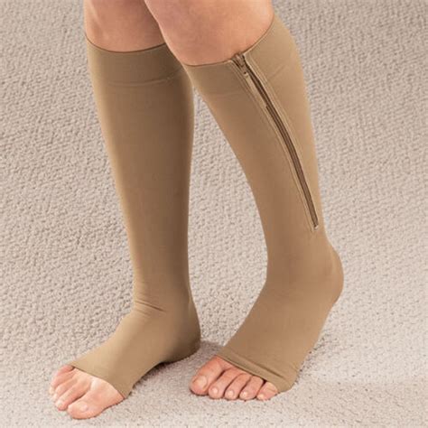fashion 1pair zip compression socks zipper leg support knee stockings open toe thin anti fatigue