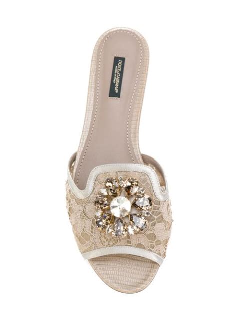 dolce and gabbana bianca crystal embellished lace sandals farfetch