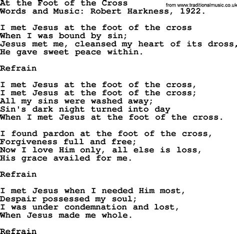 Hymns About Gods Forgiveness Title At The Foot Of The Cross Lyrics