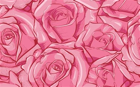 Download Wallpapers Pink Roses Pattern 4k Floral Patterns Decorative