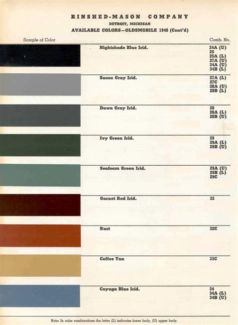 1967 Oldsmobile Paint Color Chart