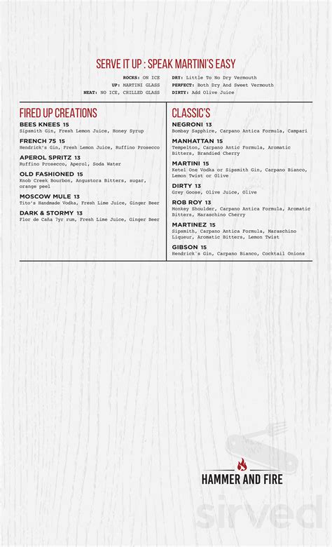 Hammer and Fire menu in King of Prussia, Pennsylvania, USA