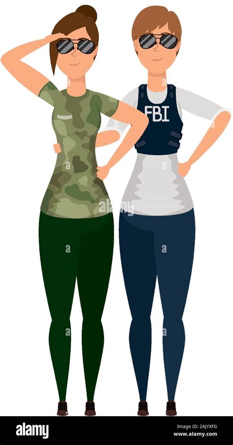 Young Women Fbi Agent With Military Characters Stock Vector Image And Art Alamy