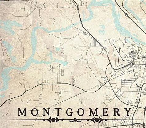 Montgomery Al Canvas Print Alabama Vintage Map Montgomery Al