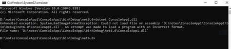 C Dotnet ConsoleApp Dll Unhandled Exception System BadImageFormatException Could Not Load