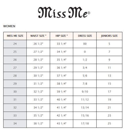 What is a size 27 in womens jeans. Miss Me Size Chart | Stages West | Miss me size chart ...