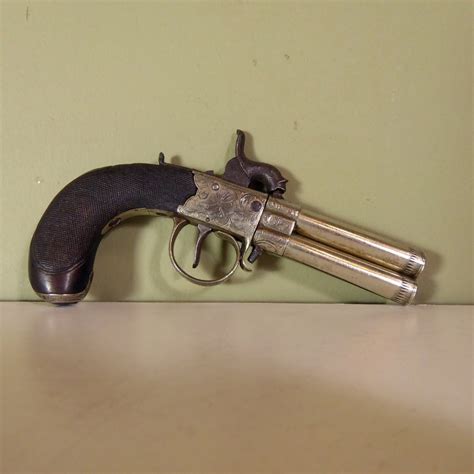 Early 19th C Double Barrel Percussion Pistol 662359