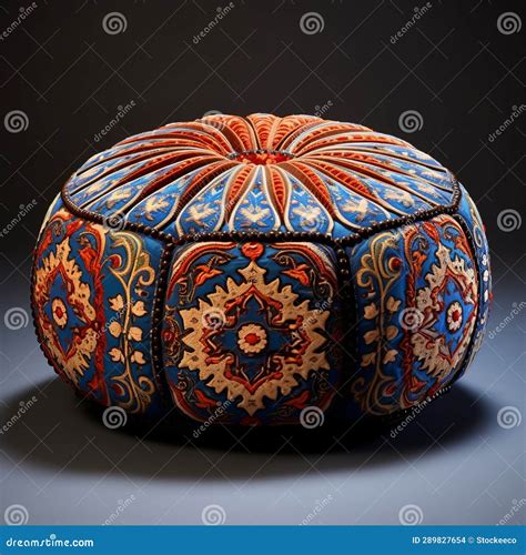 Blue And Orange Embroidered Pouf Inspired By Mike Campau Stock