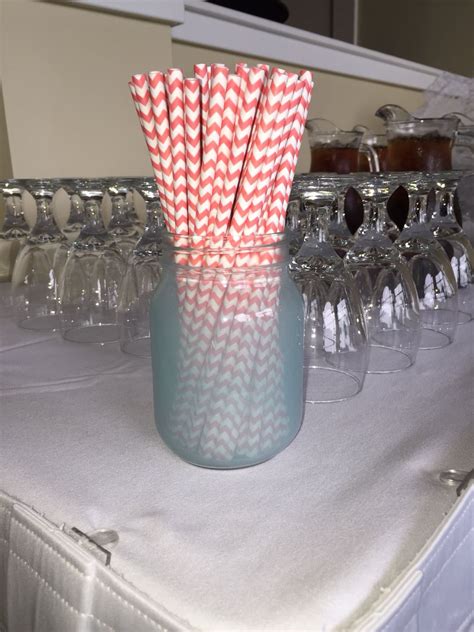 Coral And Teal Themed Bridal Shower Coral Chevron Straws In A Teal