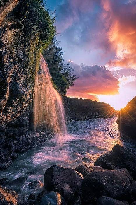 Waterfall Sunset In 2020 Waterfall Amazing Nature Nature