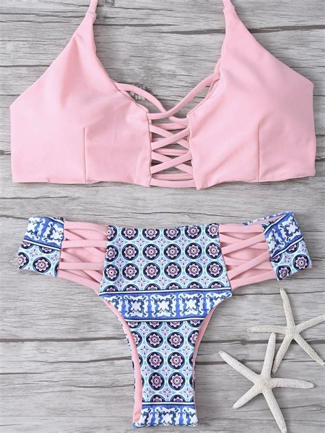 criss cross tribal print bikini pink bikinis zaful bikinis swimsuits bathing suits