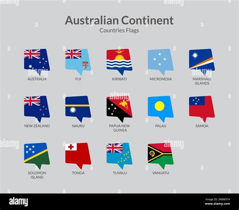 Australian Continent Countries Flag Icons Collection Stock Vector Image