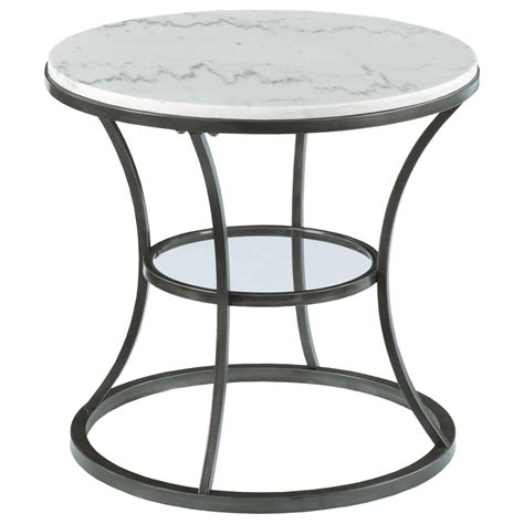 Hammary Impact Round End Table With Marble Top And Glass Shelf