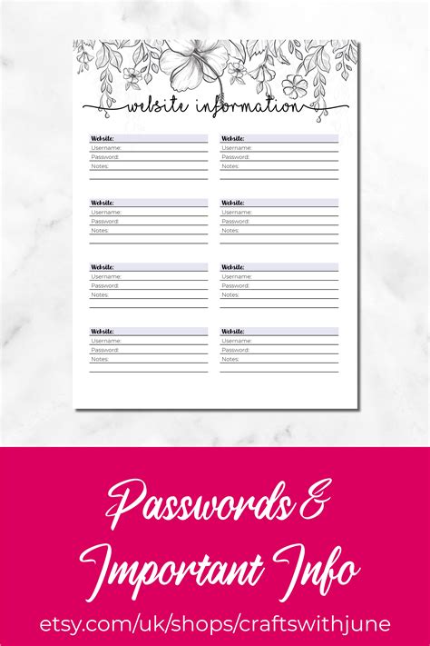 Printable Password Manager Template Log Tracker Planner Etsy In 2021