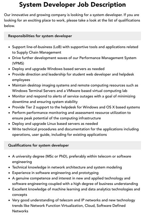 System Developer Job Description Velvet Jobs