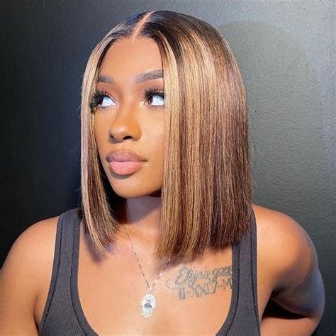 Honey Brown Highlights Colored Lace Frontal Bob Wig Blonde Bob