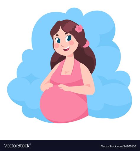 Cartoon Pregnant Woman Young Mom With Baflat Vector Image