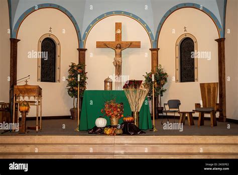 Altar of St. Mary's Catholic Church in Winona, Minnesota USA Stock