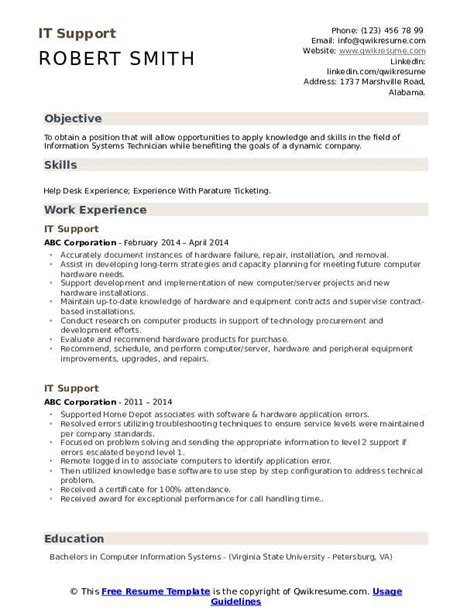 50+ resume templates in word, pdf and html format. IT Support Resume Samples | QwikResume