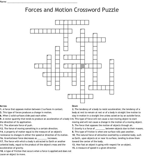 Forces And Motion Crossword Puzzle Artofit