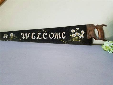 Vintage Saw Hand Painted Welcome Sign Daisy Hand Saws Hand Saw