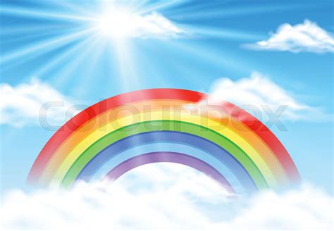 Colorful Rainbow In Blue Sky Stock Vector Colourbox