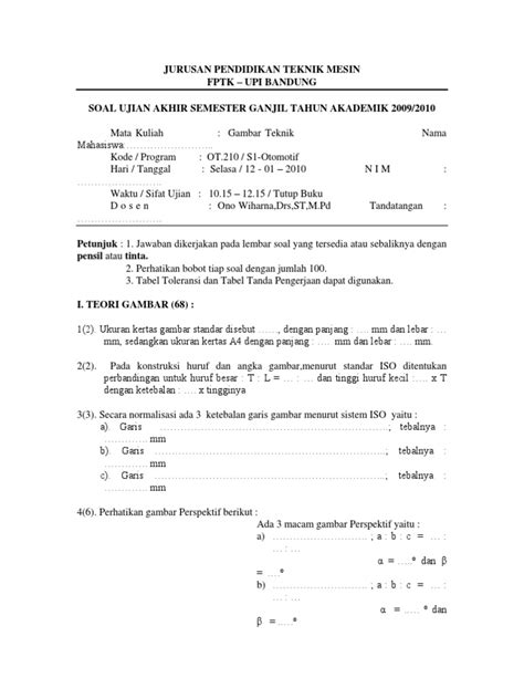 Ukuran dari kertas a4 adalah. Soal Gambar Teknik