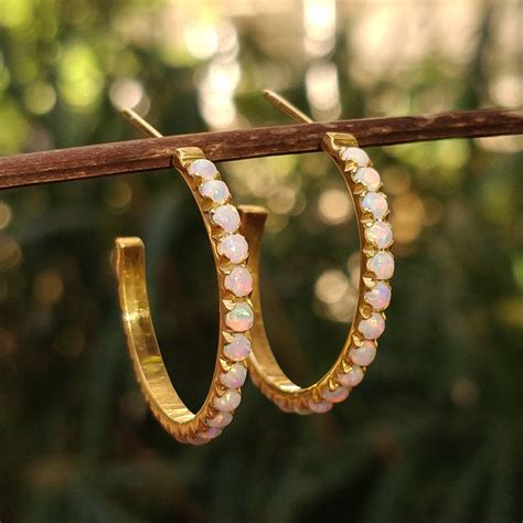 Hoop Earrings Opal Hoops Opal Gold Earrings Dainty Hoops Etsy