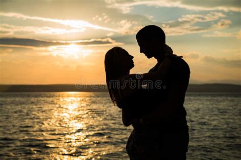 couple silhouette on the beach stock image image of lover affection 97447933