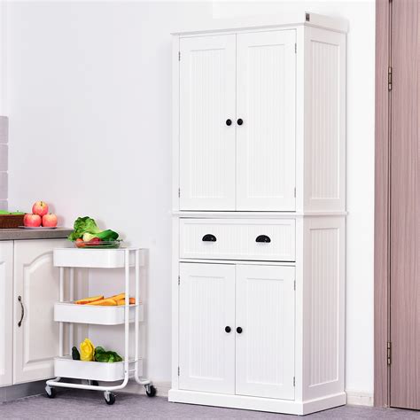 Vingli white pantry cabinet, kitchen pantry storage cabinet, freestanding pantry cupboard, 2 door pantry for laundry room, kitchen, apartment. HOMCOM 72" Tall Colonial Style Free Standing Kitchen ...