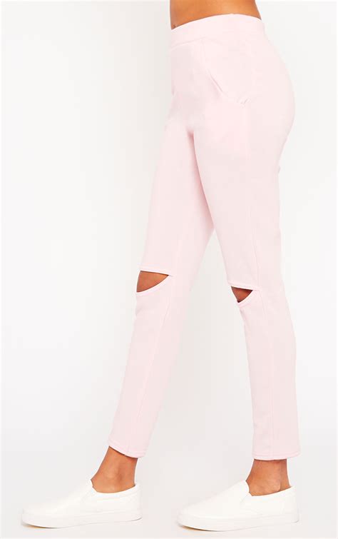 Dionne Pink Slit Knee Joggers Knitwear Prettylittlething