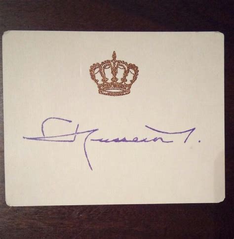 King Of Jordan King Hussein Autograph Signature On Royal Calling Card