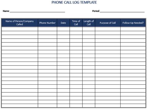 Free Call Log Templates 12 Word Excel And Pdf Formats