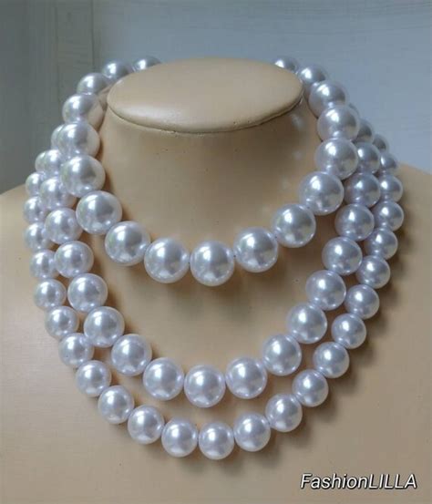 Chunky White Pearl Bridal Necklace Large White Pearl Choker Etsy