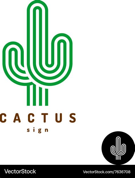 Cactus Logo Parallel Rounded Lines Style Vector Image