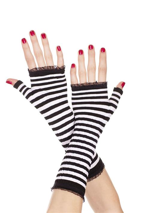 ruffled striped gloves [black white] vampirefreaks