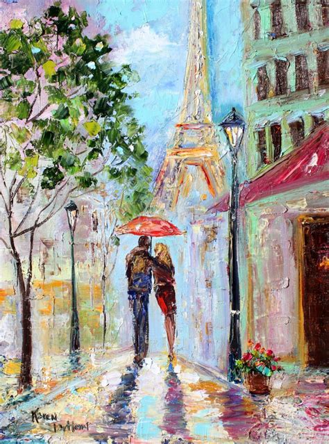 Original Oil Painting Paris Romance Landscape Abstract