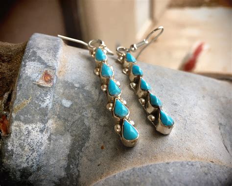 1 1 2 Long Earrings Turquoise Dangles Native American Indian Style