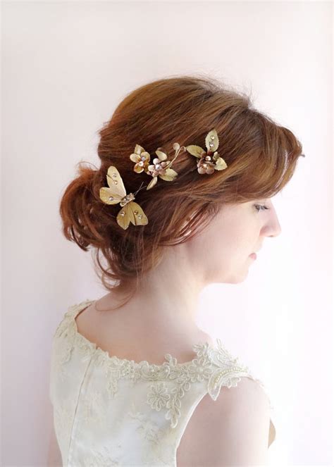 Bronze Gold Hair Jewelry Bridal Hair Pins Formal Hair Accessories