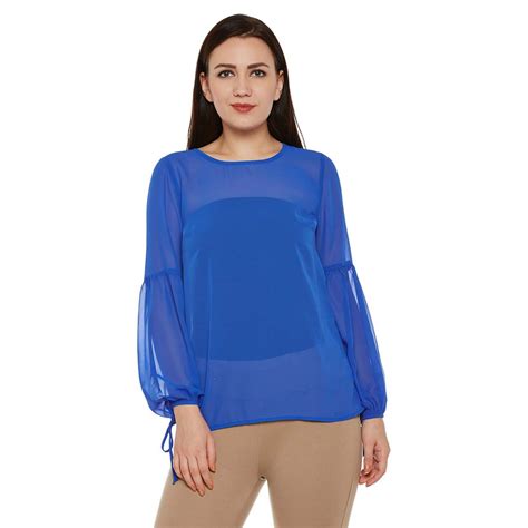 Buy Oxolloxo Royal Blue Solid Sheer Top W17014wbl003 Oxolloxo