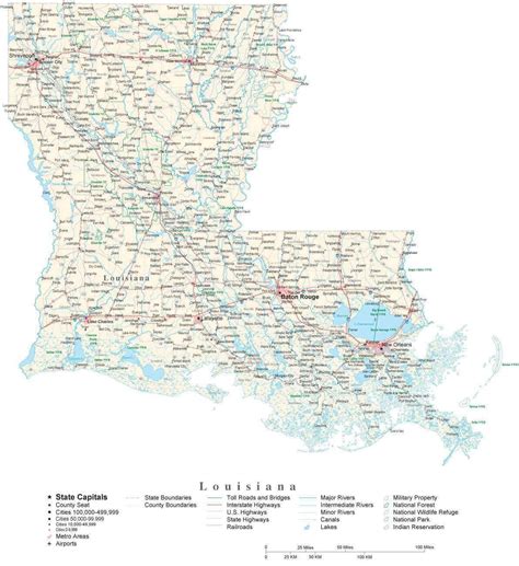Louisiana Detailed Cut Out Style State Map In Adobe Illustrator Vector