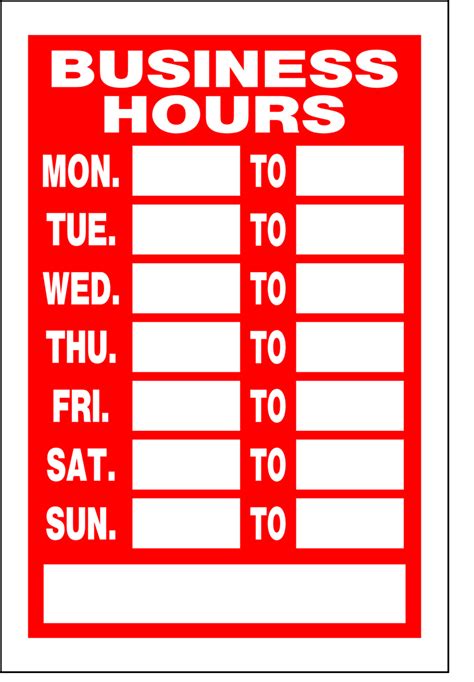 Business Hours Sign Free Printable Editable Templates
