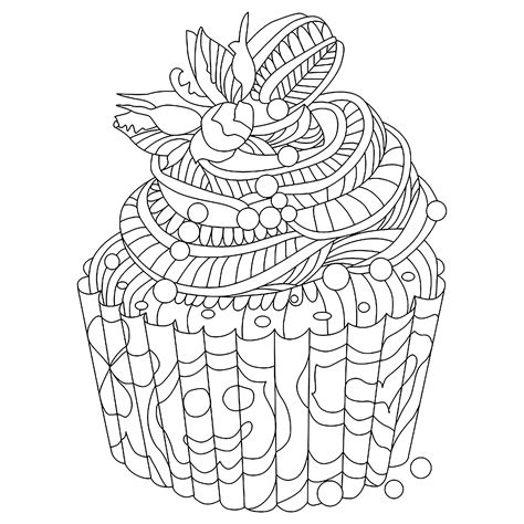 Print and color spring pdf coloring books from primarygames. Small Doodle cupcake - Cupcakes Adult Coloring Pages
