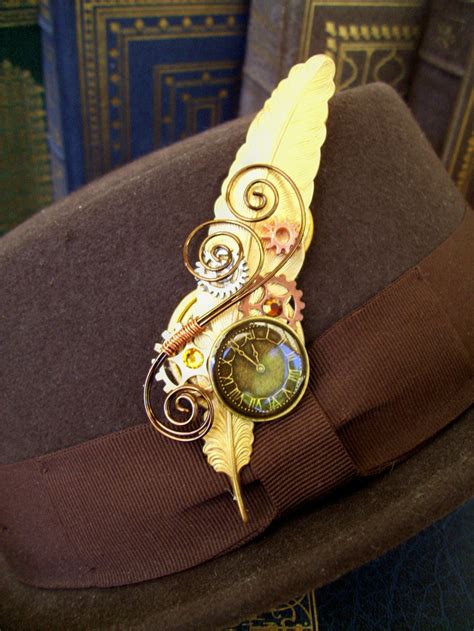 Steampunk Hat Pin Or Brooch Ha30 Raw Brass Feather Brass Etsy