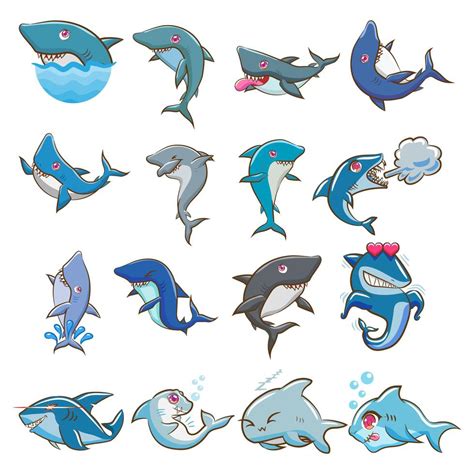 Conjunto De Tiburones De Dibujos Animados 941304 Vector En Vecteezy