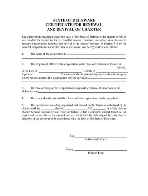 De Certificate For Renewal And Revival Of Charter 2012 2021 Fill And