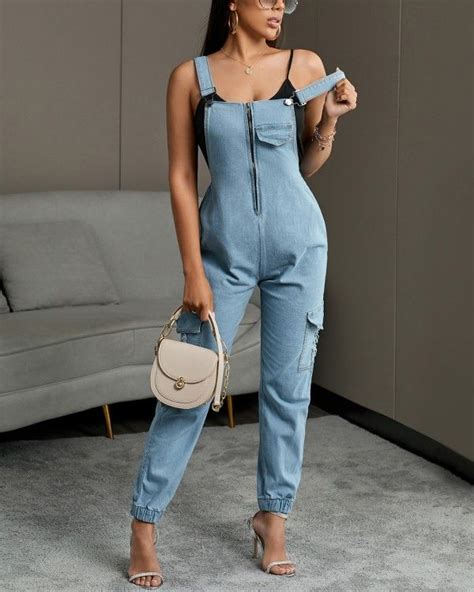 Denim Zip Front Suspender Jeans In 2021 Suspender Jeans Fashion