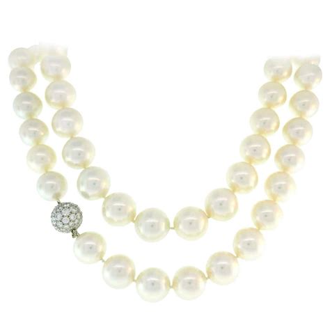 Tiffany And Co Natural Pearl Necklace With Diamond And Platinum Clasp