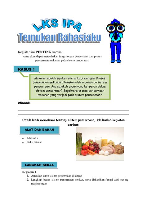 (PDF) Contoh LKS IPA Terpadu Rahasia Sistem Pencernaan | nahot pandi